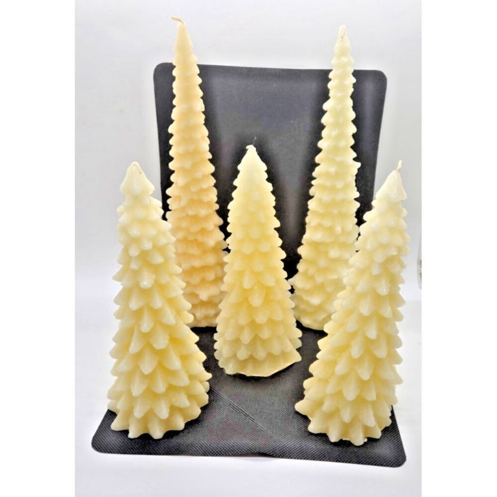 Pottery Barn Christmas Village Small & Medium Tree Shaped Candles set of 5 - Picture 2 of 7